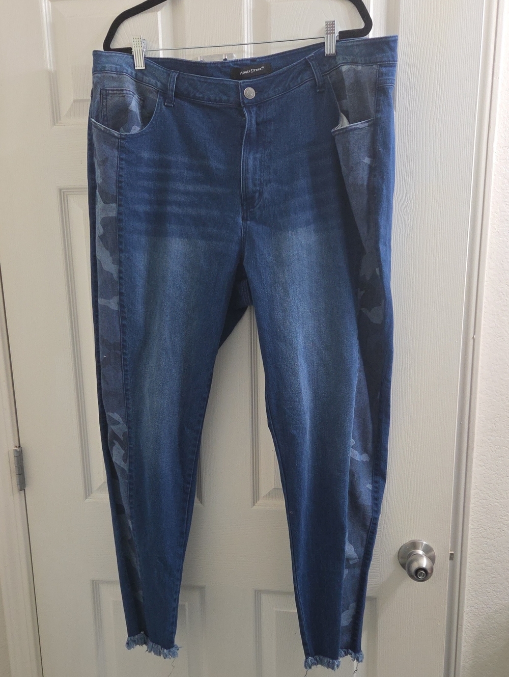 Ashley Stewart Dark Rinse Skinny Jeans with Camouflage Side Panels